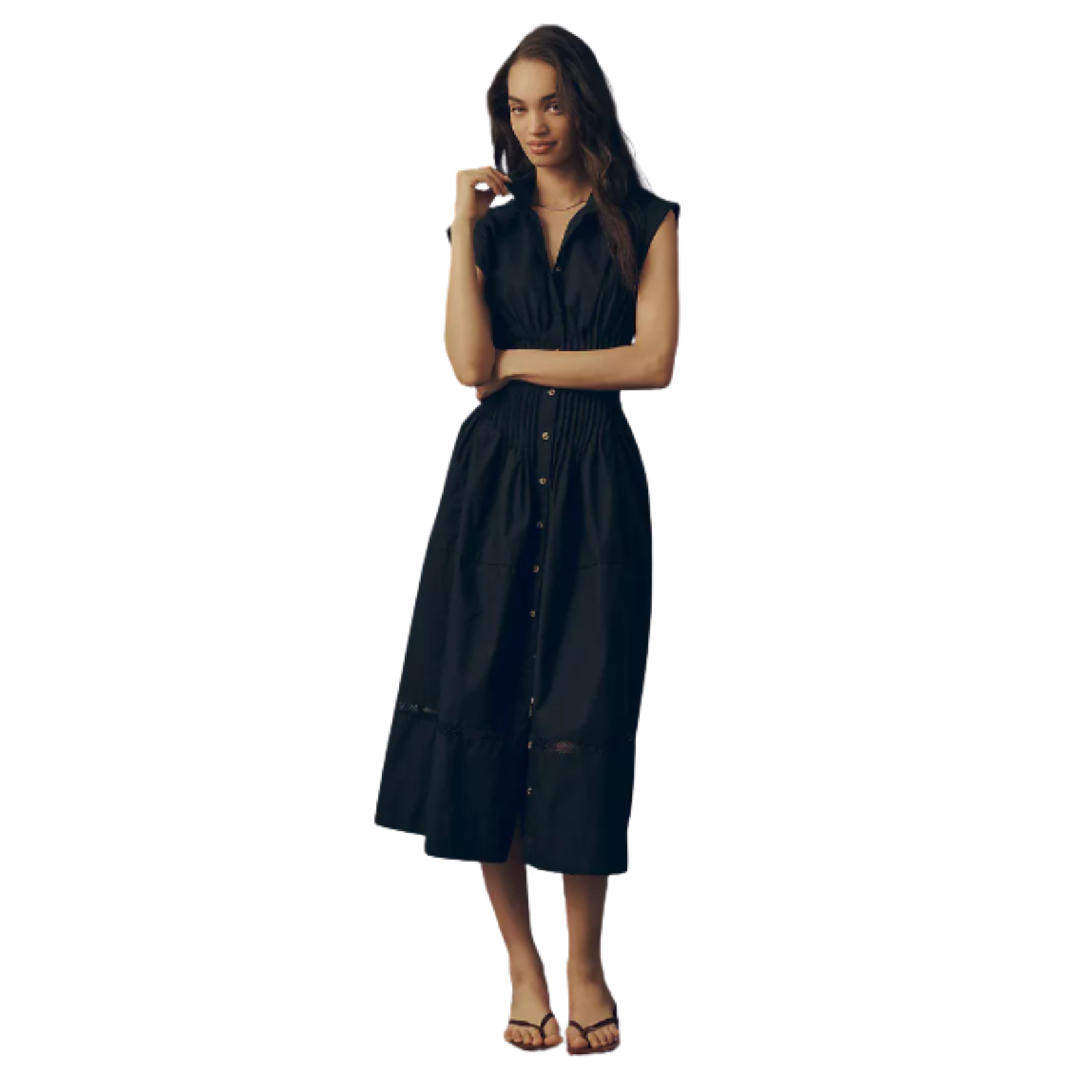 Maeve 100% Cotton Waisted Midi Shirt Dress