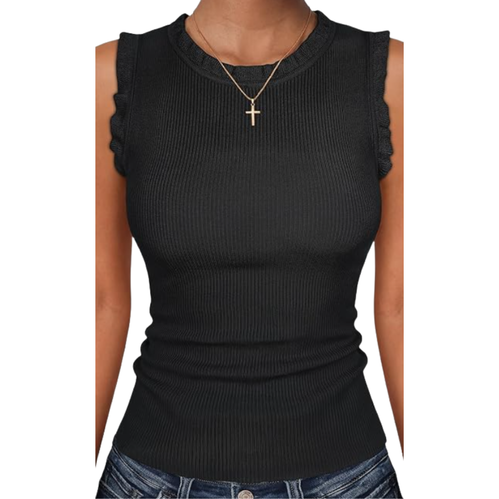 Ribbed Crew Neck Tank Top