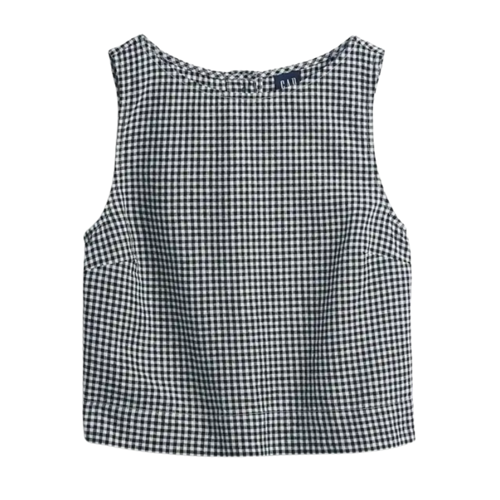 Linen-Blend Crop Gingham Tank Top
