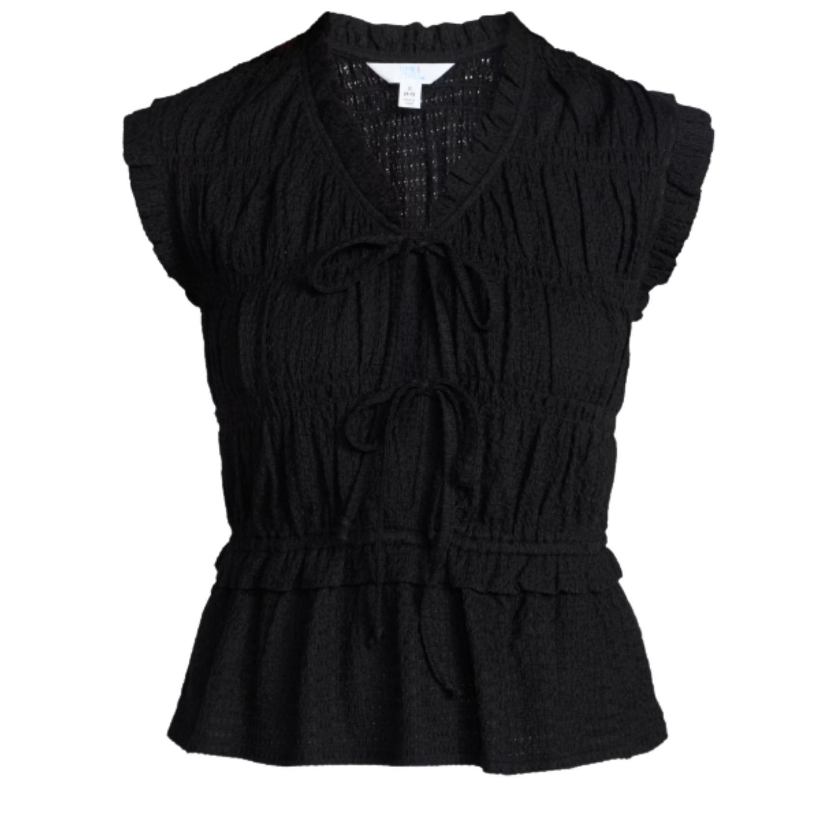 Textured Tie Front Tank Top Black