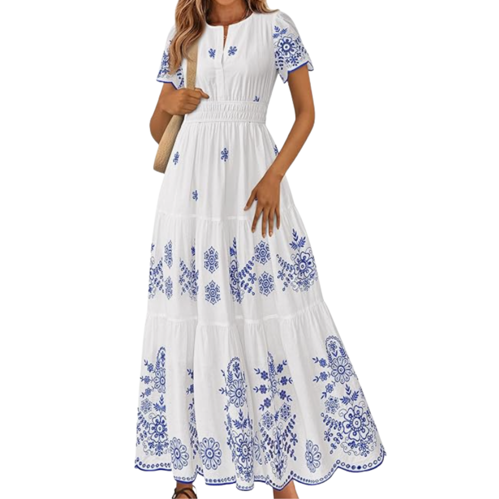 Boho Maxi Dress White and Blue
