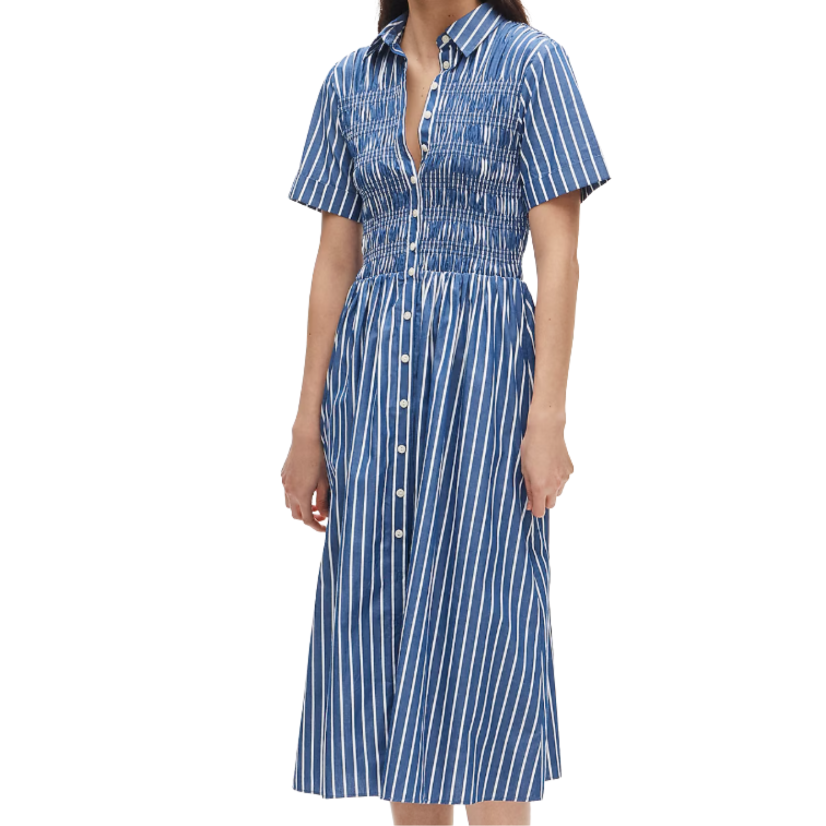 Elsie Shirt Dress in Blue and White Stripes