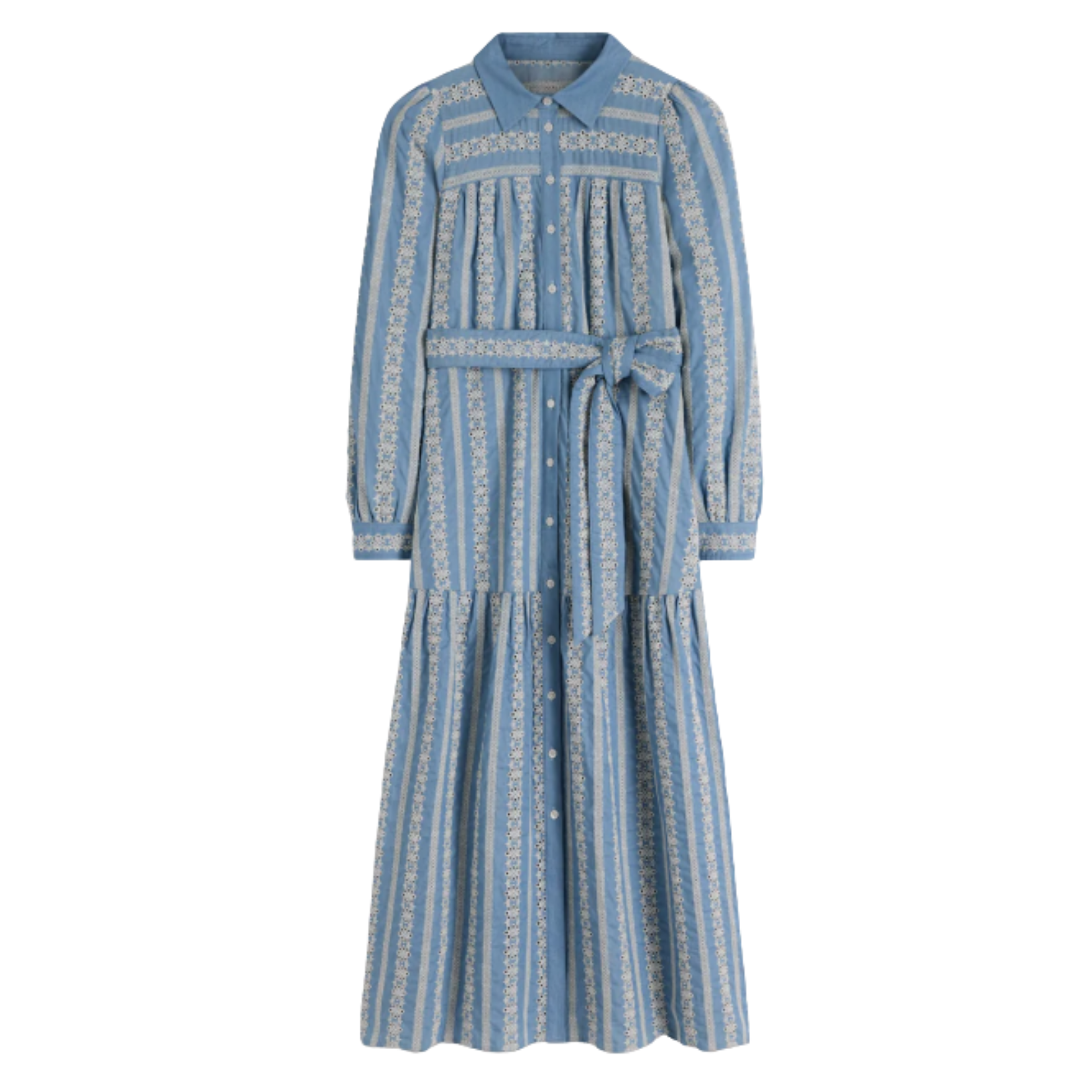 Cotton Maxi Shirt Dress Blue and White Stripes