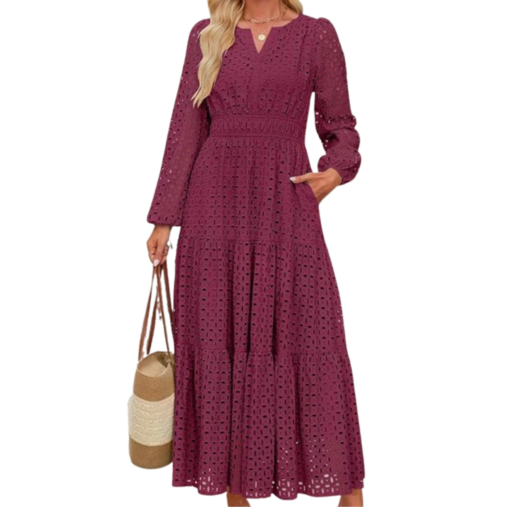 Long Sleeve Eyelet Dress