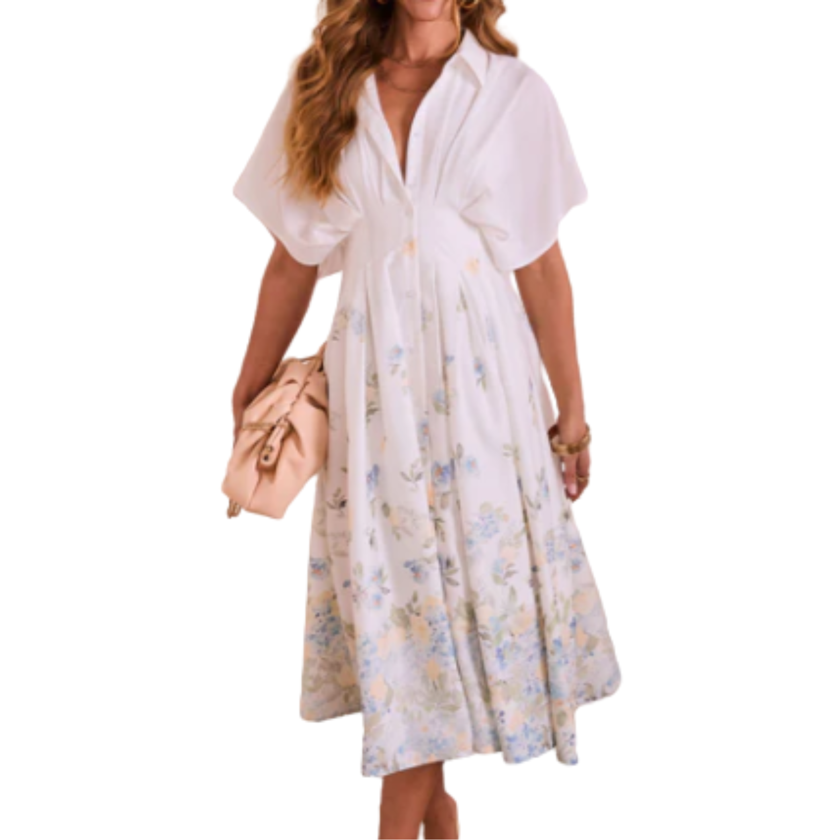 Airy Floral Midi V-Neck Dress