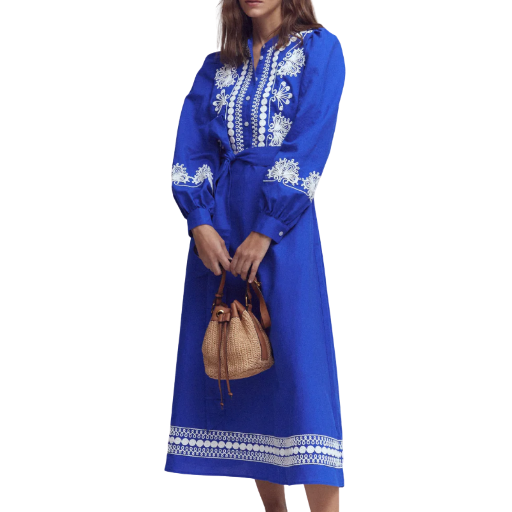 Blue Linen Embroidered Dress