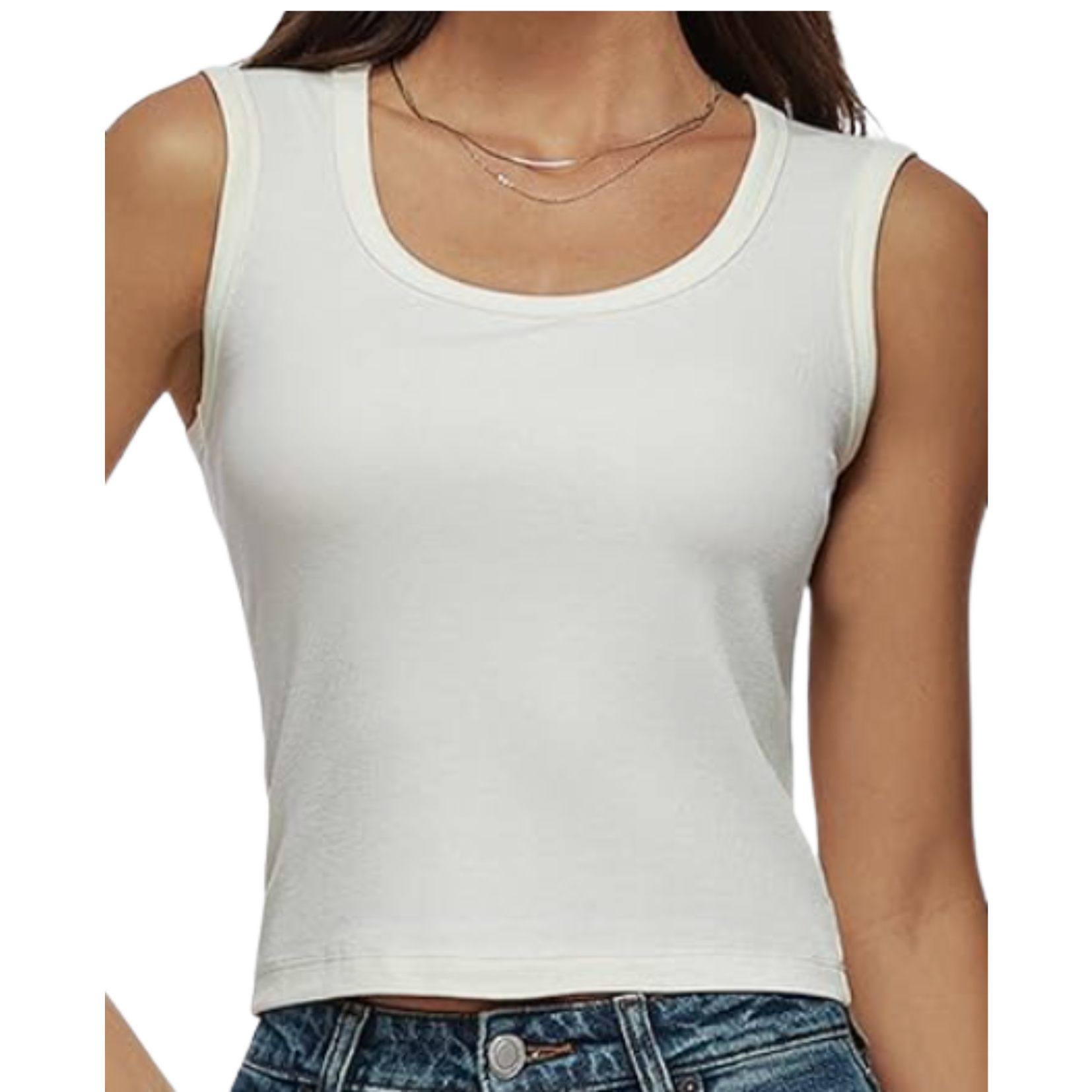 White Ribbed Cropped Tank Top