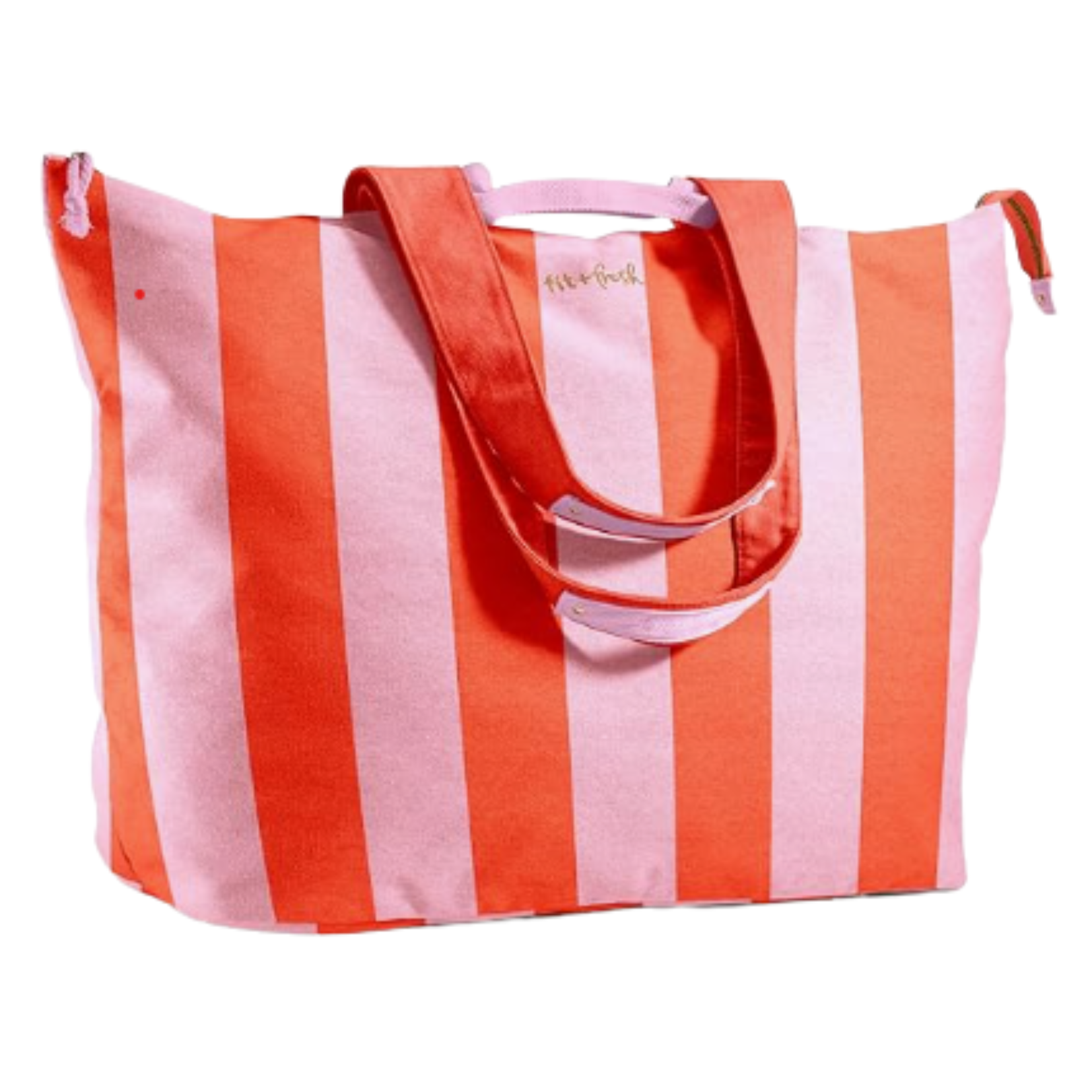 Pink and Orange Stripe Extra Large Travel Tote With Pockets