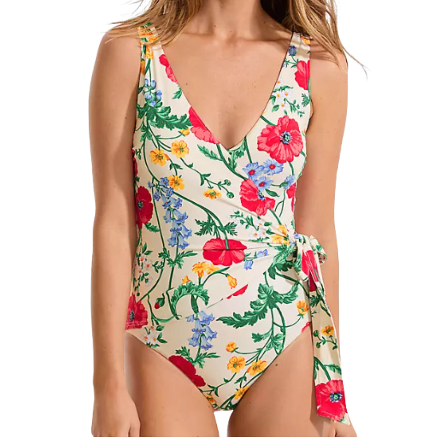 V-Neck Side Tie Wrap Floral Swimsuit