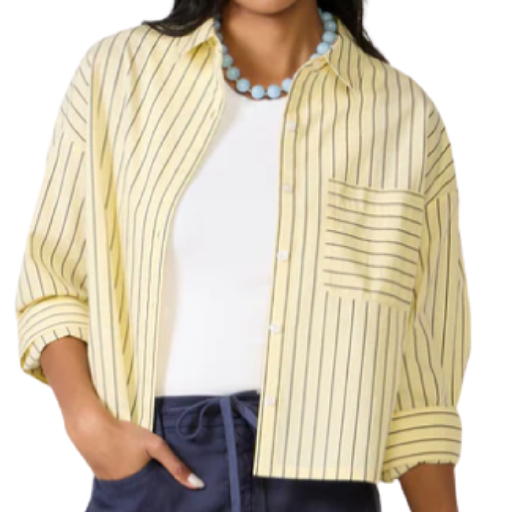 EVEREVE Yellow Striped Crop Shirt