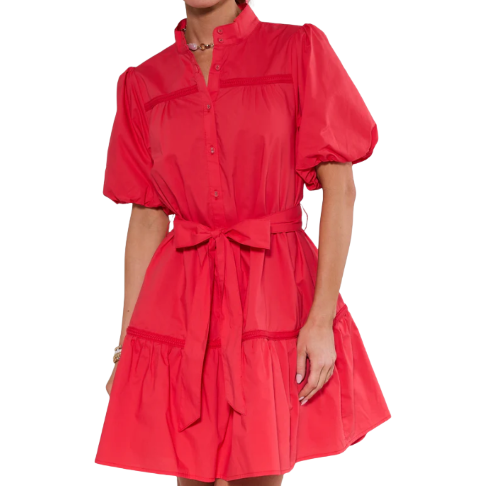 Red Puff Sleeve Short Dress