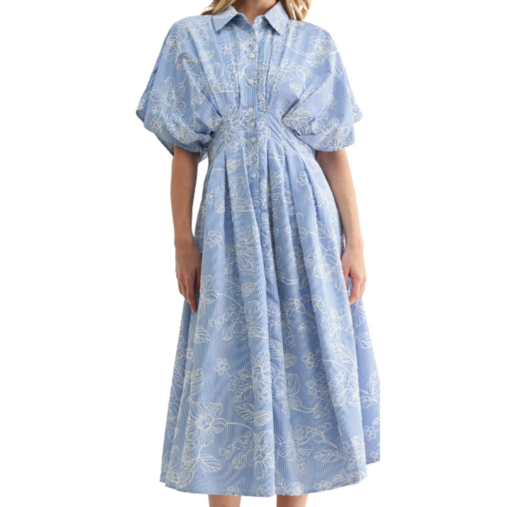 Mila Mae Embroidered Stripe Dress Blue
