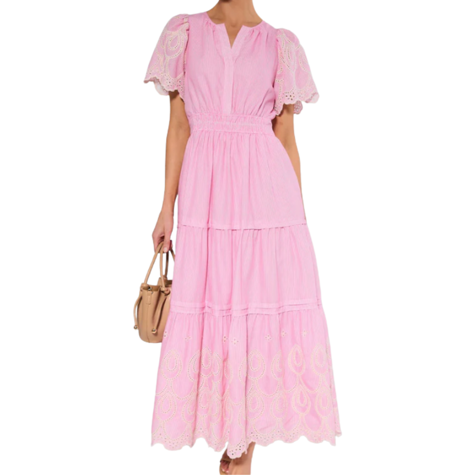 Pink Stripe Eyelet Sleeve Dress Avara