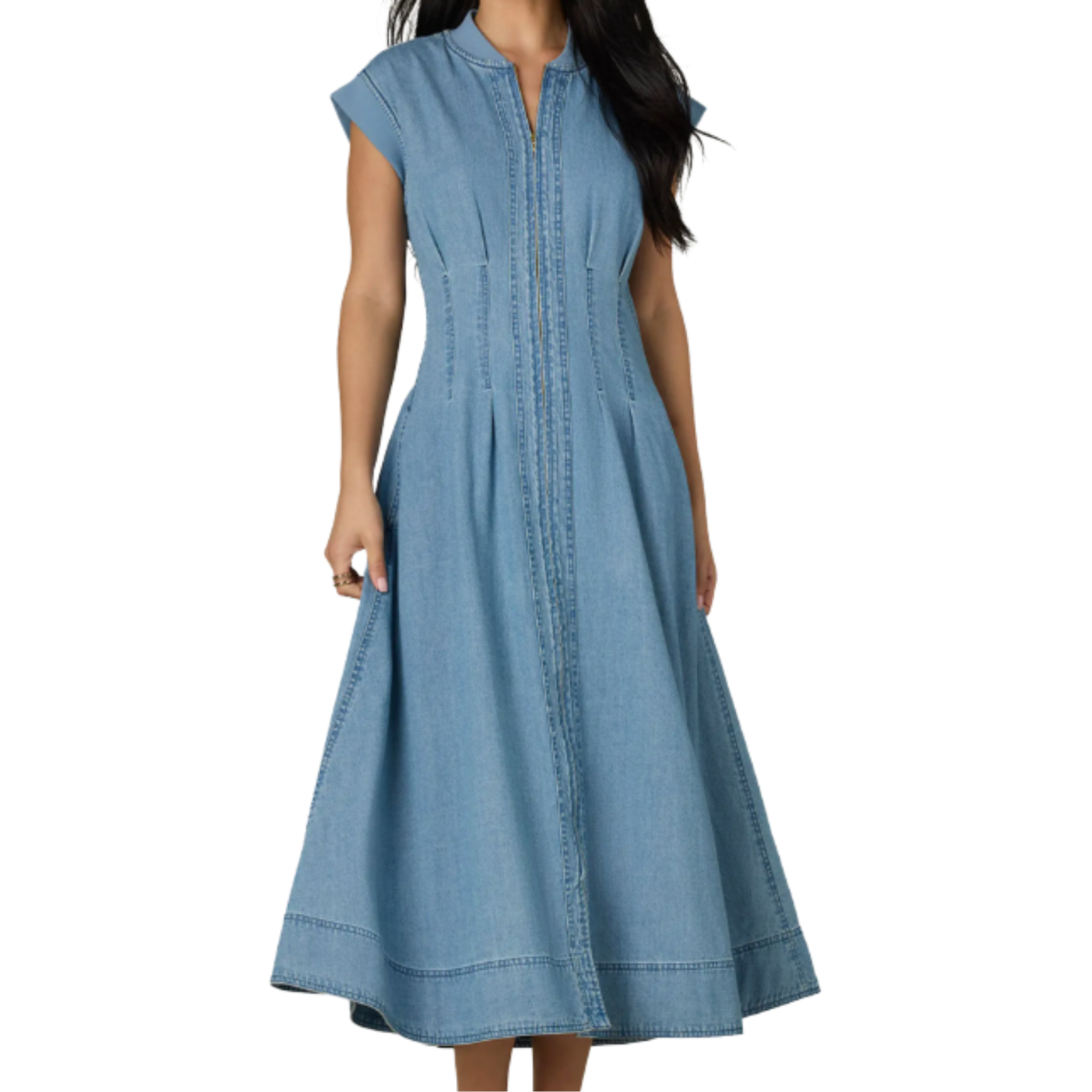 Pleated Denim Midi Dress