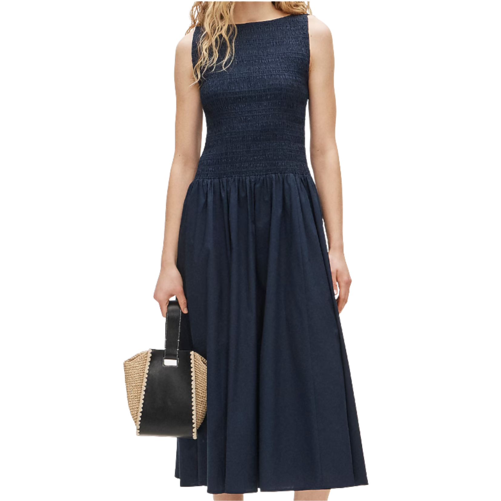 Lina Smocked Midi Dress Navy Blue