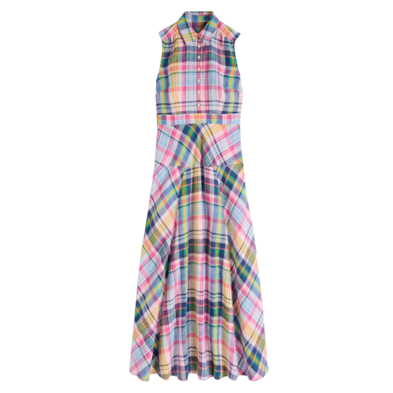 Blue, Pink, & Green Madras Drop Waist Dress