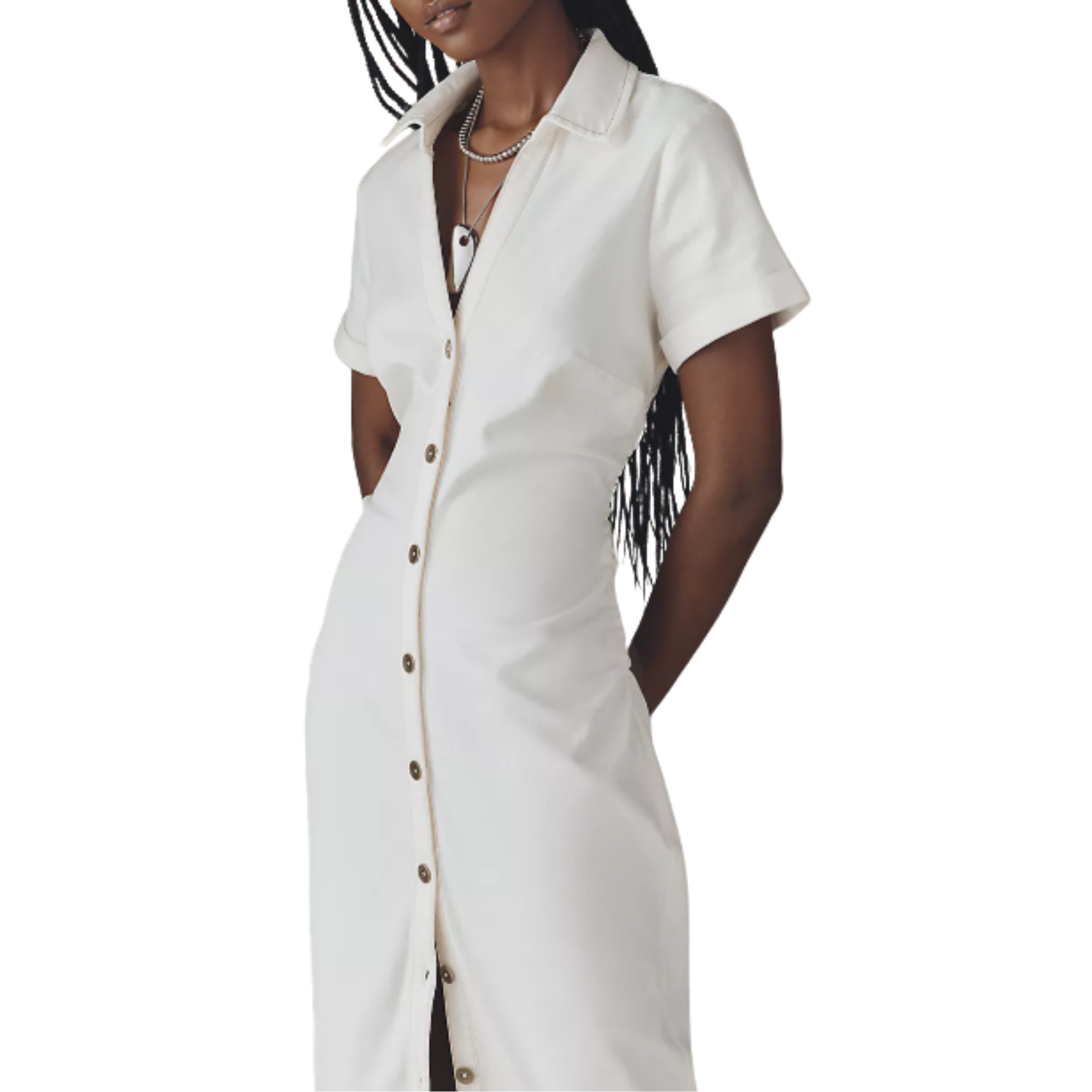 Anthropologie Denim Midi Shirt Dress White