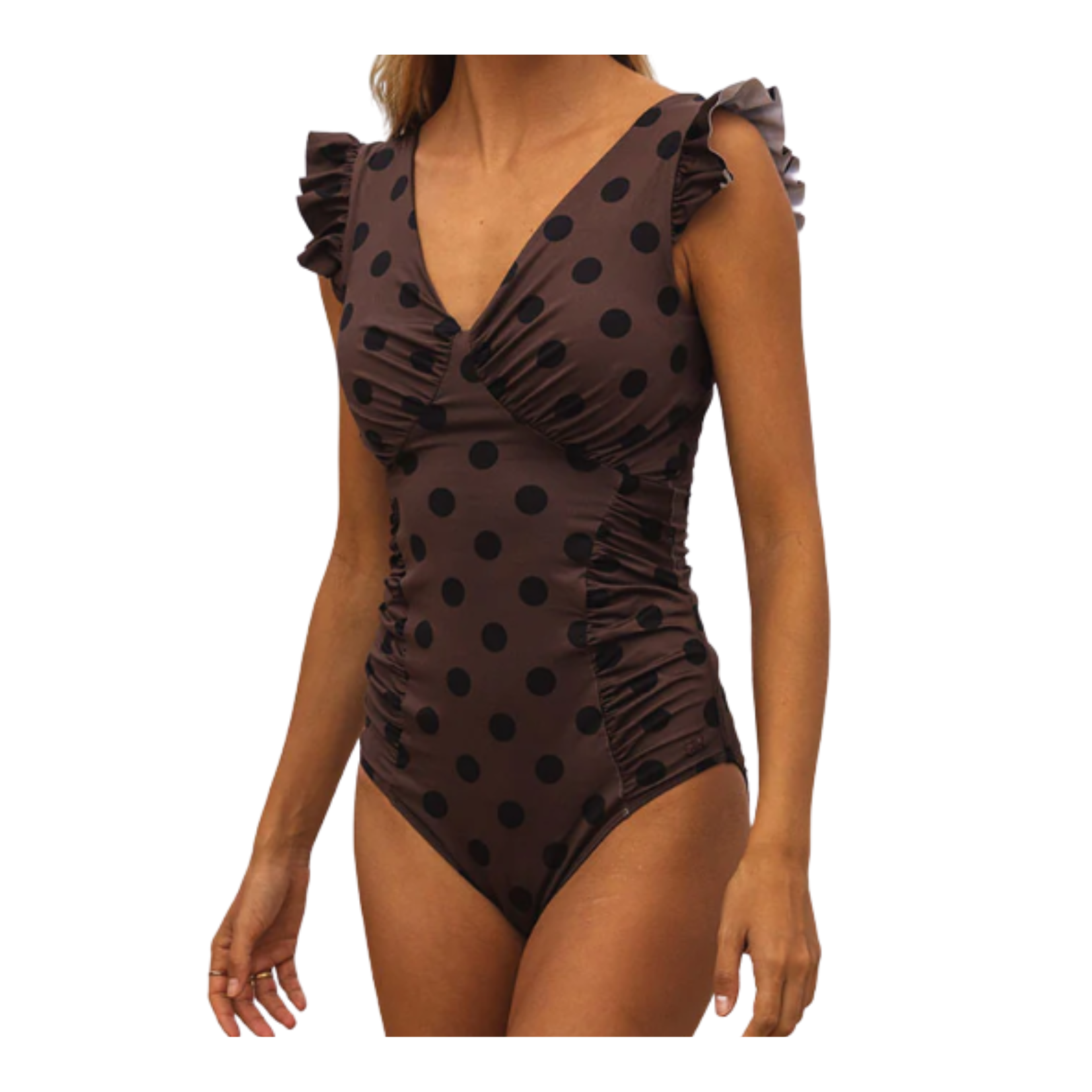 Albion Cocoa Dot V-Neck Swimsuit