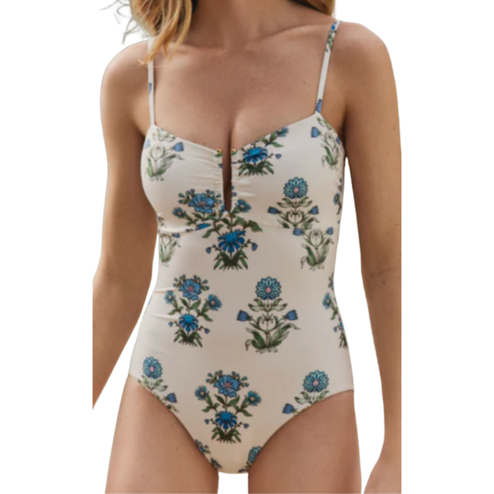 Thin Strap Floral White One Piece Swimsuit