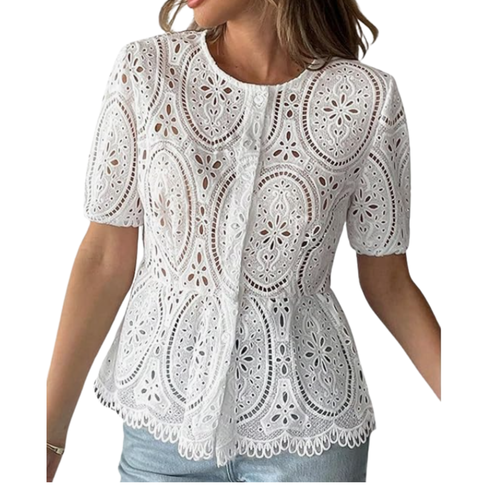white eyelet top