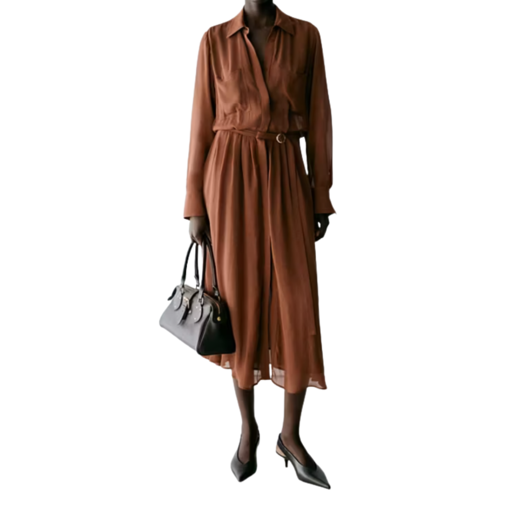 mango belt dress tan
