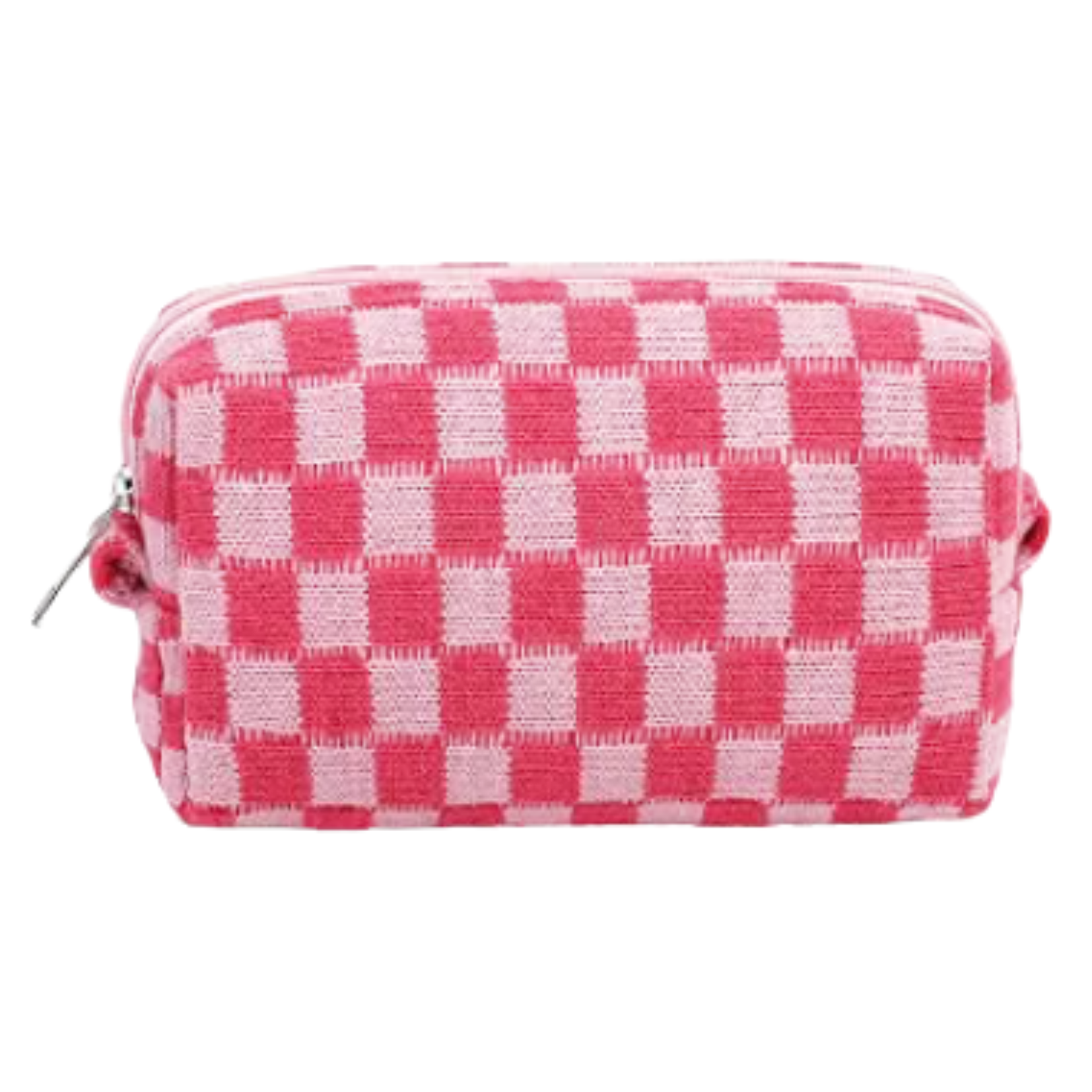 pink checkered makeup bag