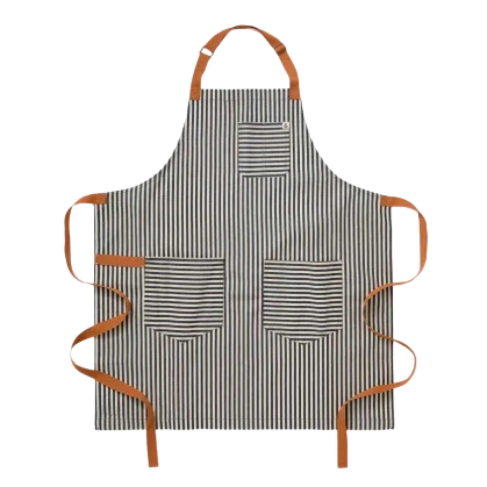 blue and white striped apron