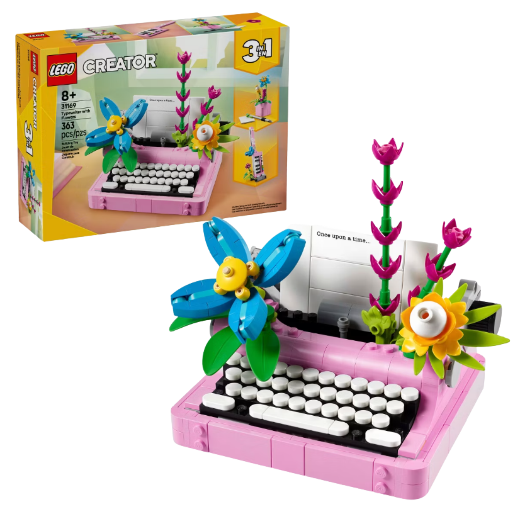 Lego typewriter with flowers