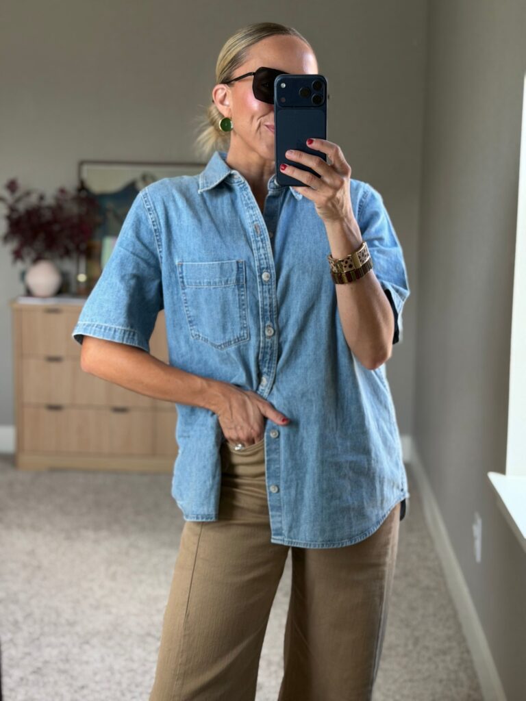 denim button-down for fall tops