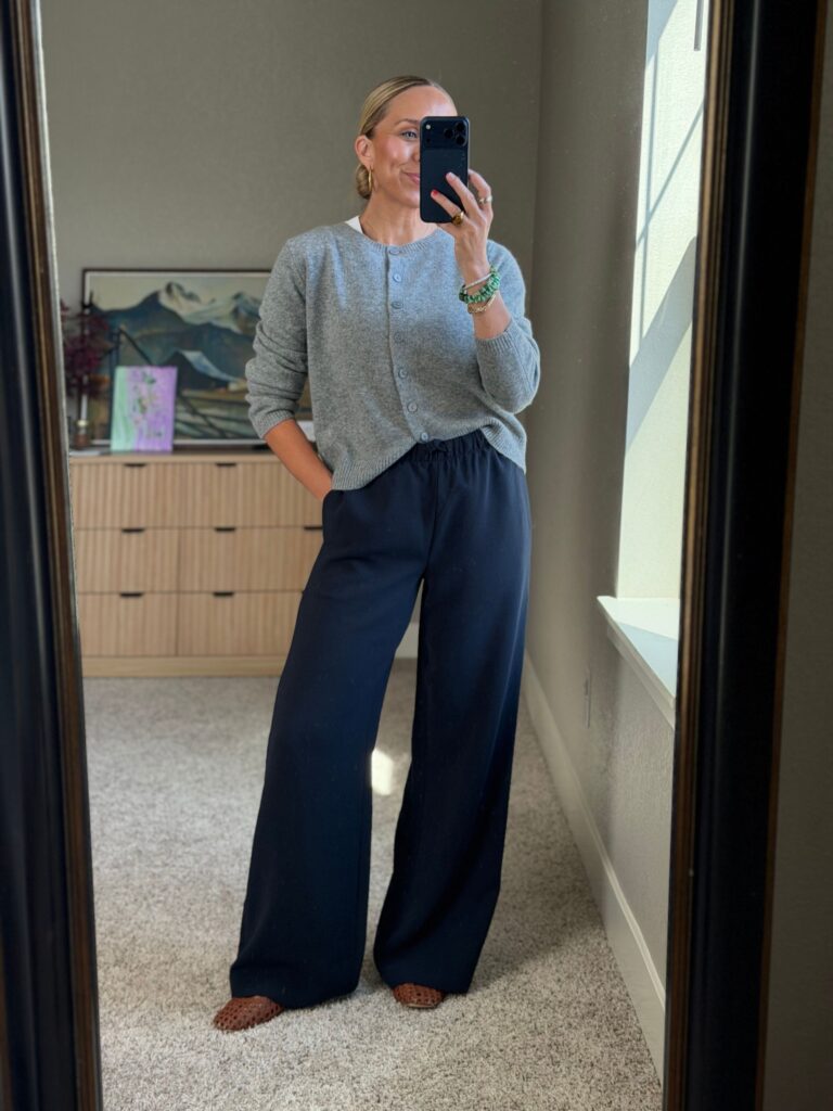 washable cashmere cardigan for work capsule wardrobe